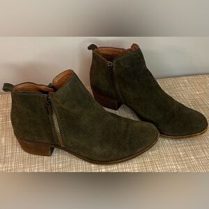 Lucky Brand Olive Suede Ankle Boots | Size 8M | Leather Upper